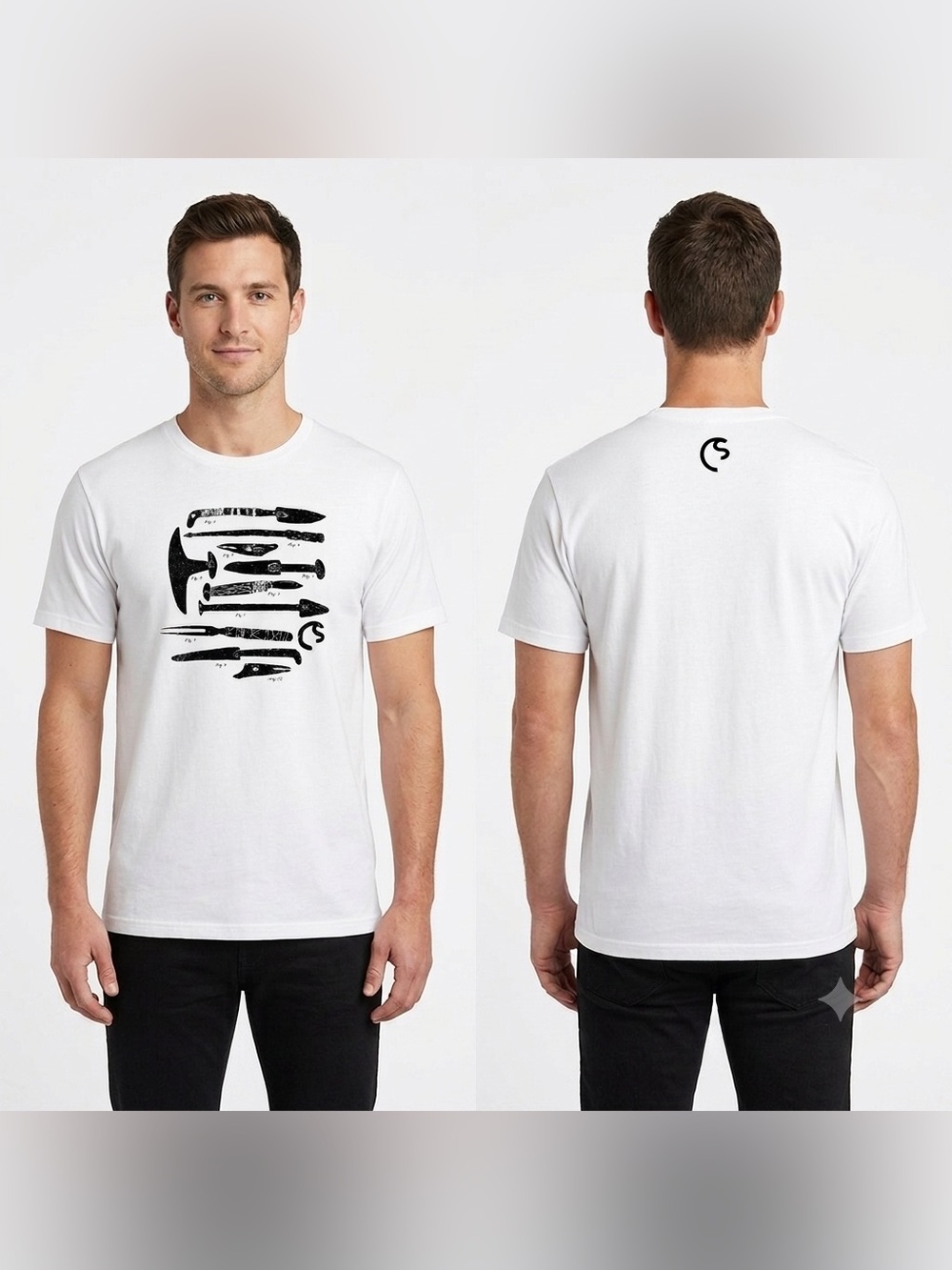 Coldsmoke Tool Blades Graphic T-Shirt White  Size XL Made in USA 100% Cotton